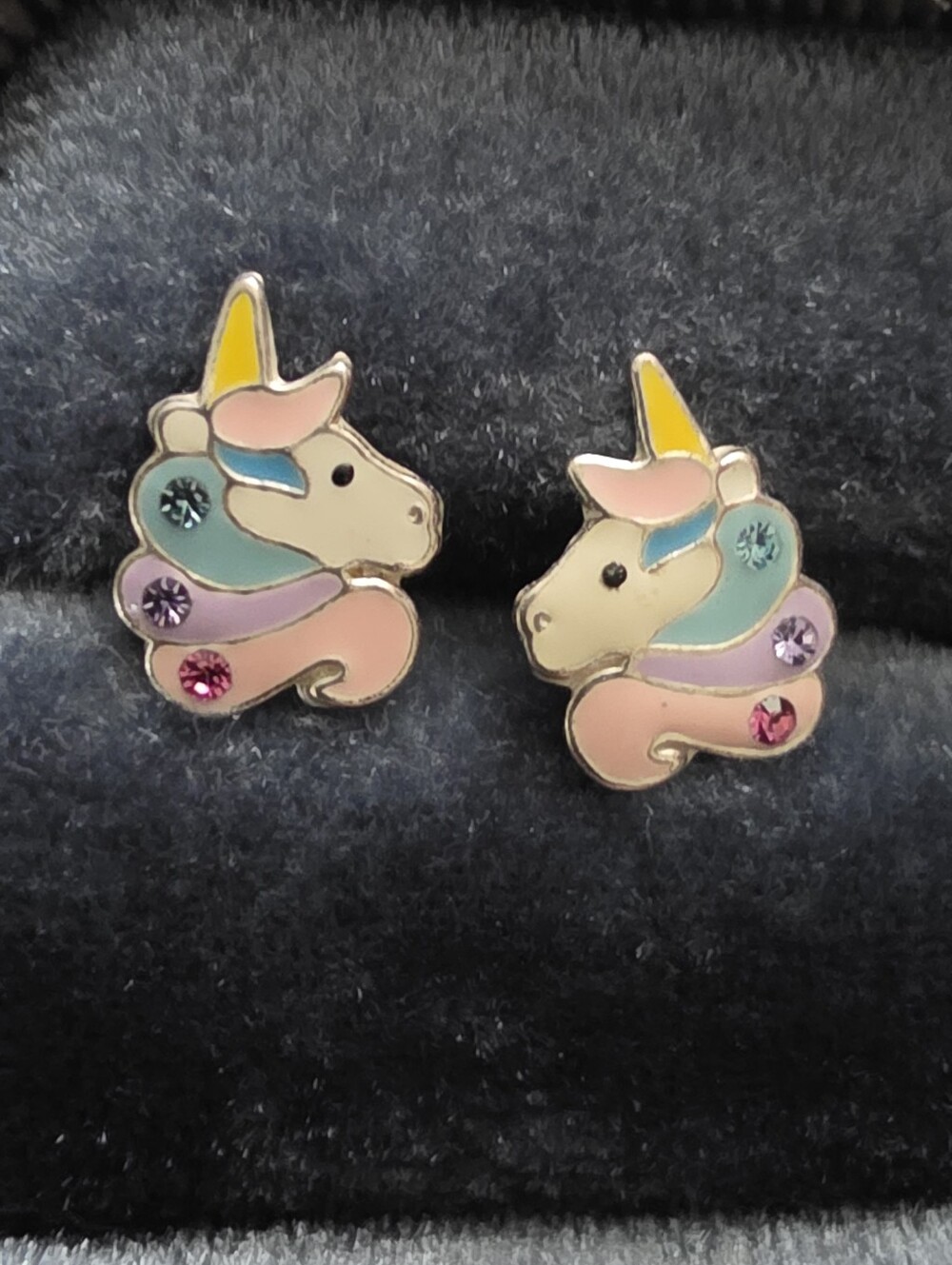 925 Silver Rhinestone Unicorn Stud Earrings (Vintage)